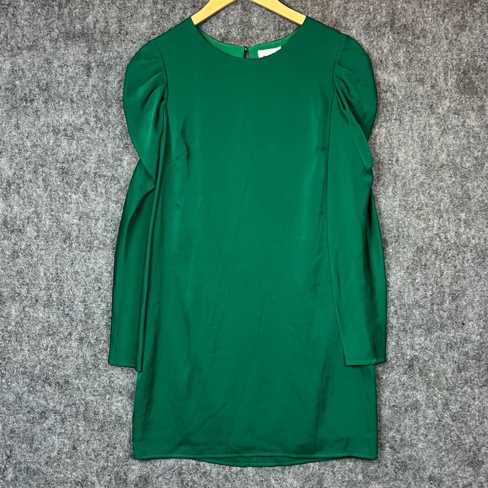 Milly Dress Women 8 Green Carina Long Sleeve Puff Shoulder Silk Blend Mini Party